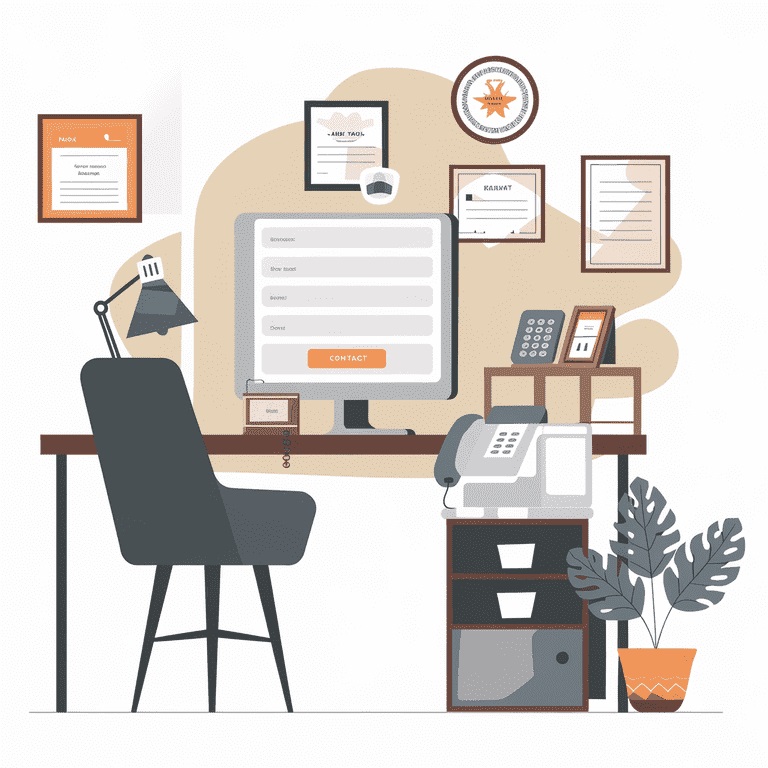 Office phone and computer screen showing a contact form for reaching out to expert services.