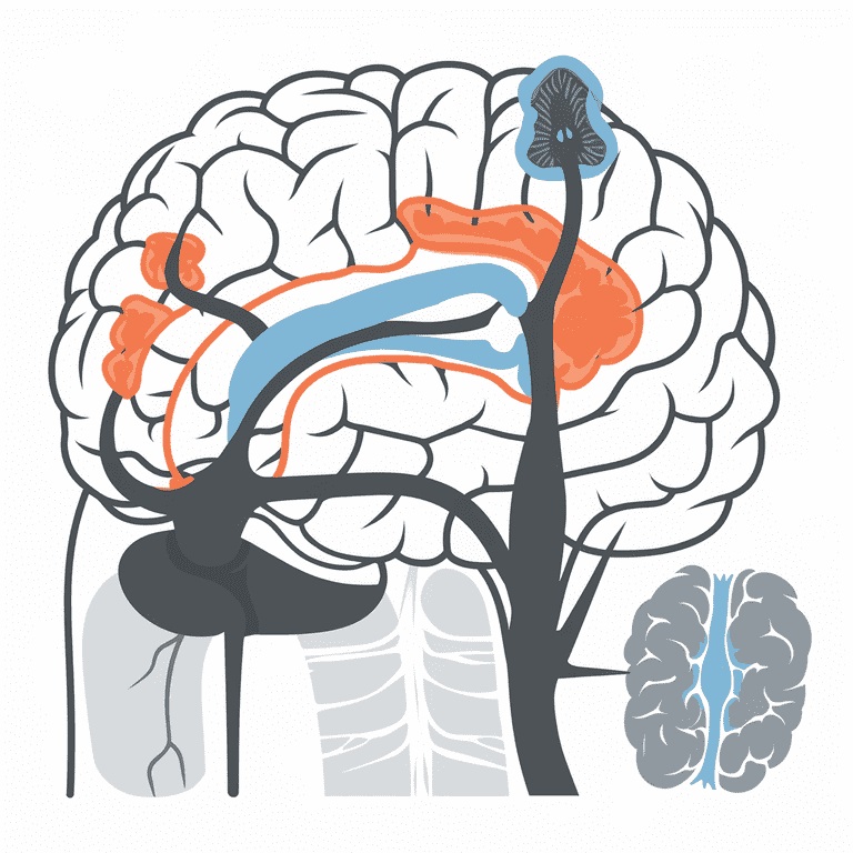 Neurology expert witness Illustration of the human brain with medical diagrams showing key neurological structures.