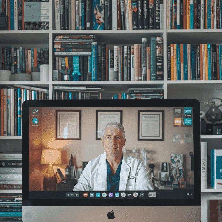A remote meeting with an oncologist displaying qualifications and certifications, representing the credentials of an oncology expert witness.
