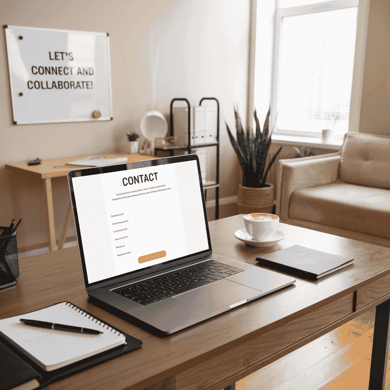 A laptop in a dermatology expert witness home office displaying a contact page, representing ease of reaching out for expert insights and strategic guidance.