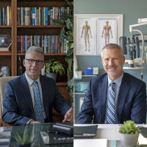 Virtual consultation between an attorney and orthopedic expert witness discussing a case.