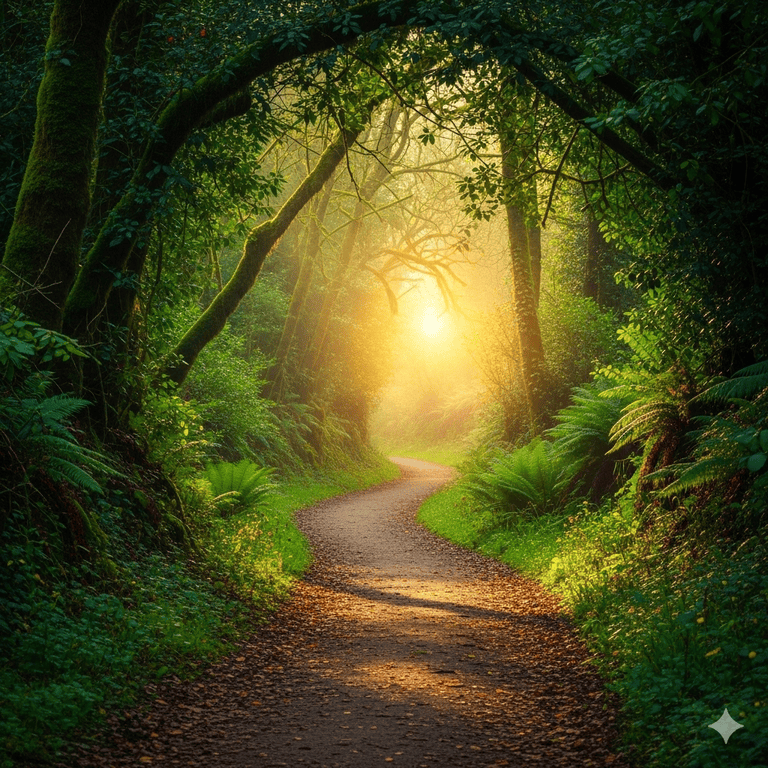 A winding path disappearing into the distance, symbolizing a journey into the future