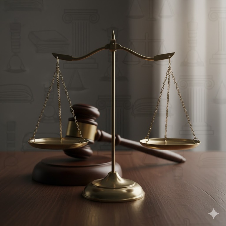 Classic legal scales with gavels, representing justice and legal considerations.