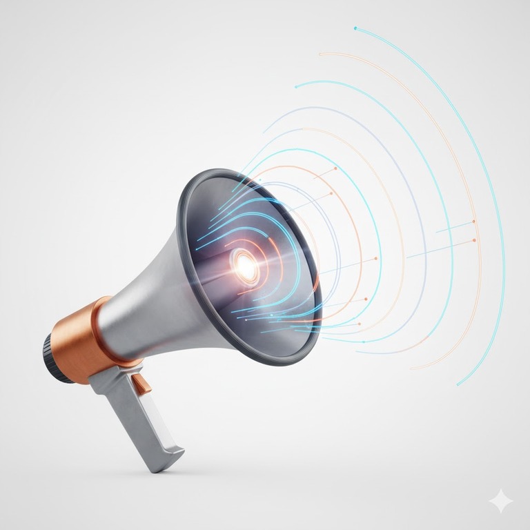 A megaphone emitting sound waves, representing powerful marketing and branding.