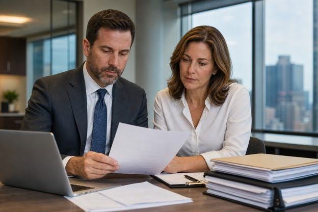 Physician expert and attorney reviewing a corrected IME addendum before case use