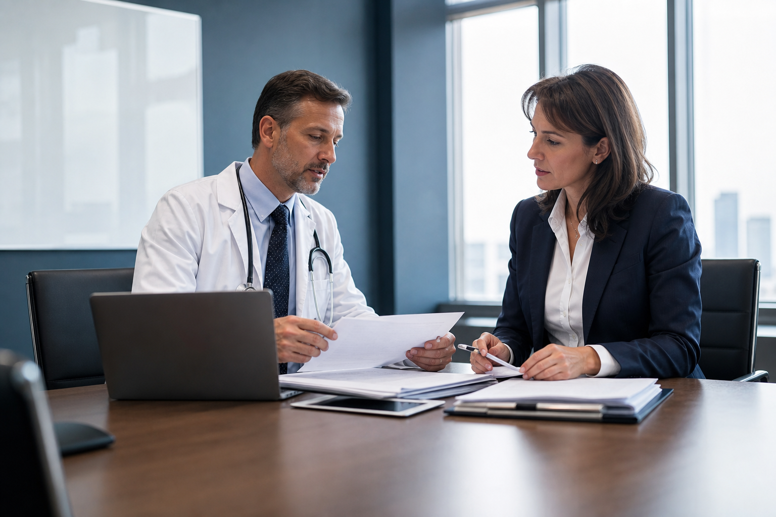 Medical examiner reviewing a well-organized chronology and focused referral questions to connect evidence to the final medical opinion.